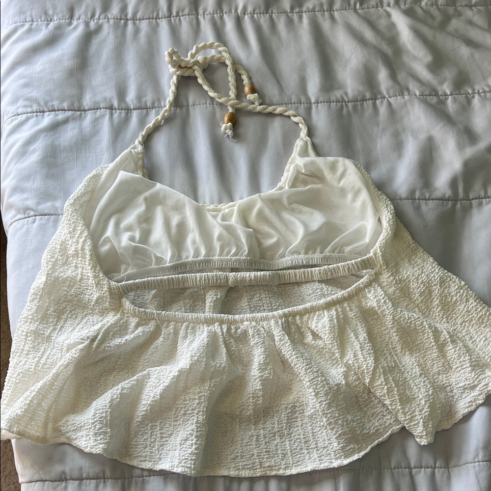 Zara Cream Textured Halter Crop Top - Picture 5 of 7